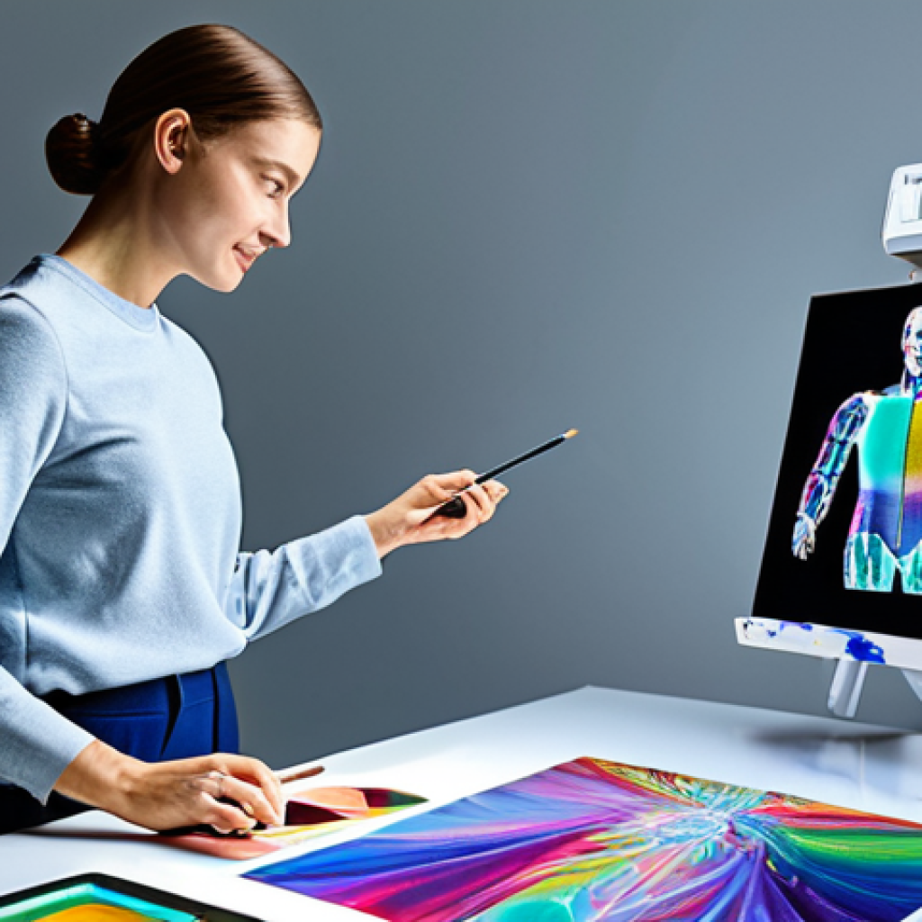 AI Empowering Creativity**

"A fully clothed artist in a bright, modern studio, using a holographic interface powered by AI to create a digital painting, appropriate attire, safe for work, perfect anatomy, natural proportions, well-formed hands, professional lighting, family-friendly, vibrant colors, demonstrating collaboration between human and artificial intelligence in the art world, modest clothing, high resolution."

**