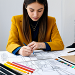 Home 14 창의성을 키우는 방법 - Fashion Designer at Work**
"A professional fashion designer, fully clothed in a stylish, modest out...