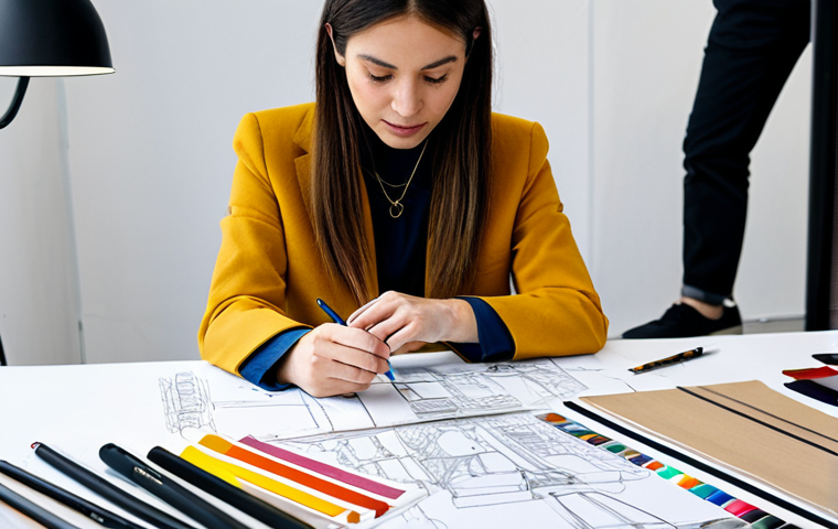 창의성을 키우는 방법 - Fashion Designer at Work**

"A professional fashion designer, fully clothed in a stylish, modest out...